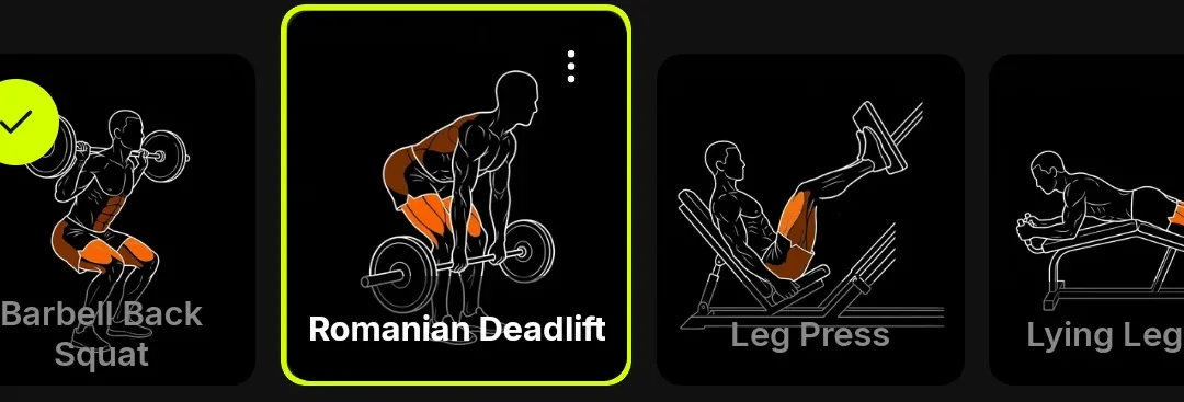 Exercise carousel showing done, current and upcoming exercises